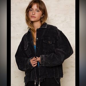 black distressed corduroy trucker jacket by POL Clothing Sz M